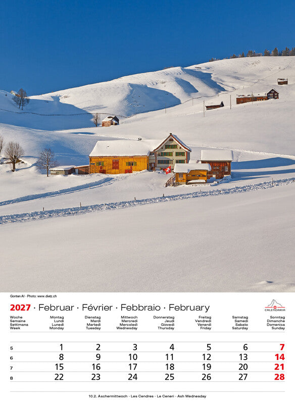Calendaria Swiss Souvenir – Bildkalender Schweiz 2027 – 23 × 31,5 cm