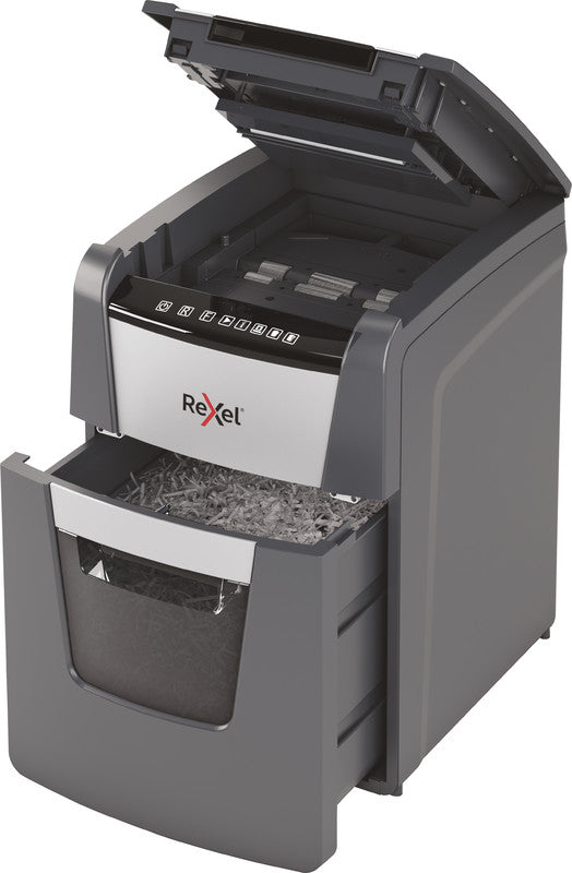 Rexel Optimum AutoFeed+ 100X – Aktenvernichter mit Autofeed 100 Blatt, DIN P-4, Partikelschnitt 4 × 28 mm, 34