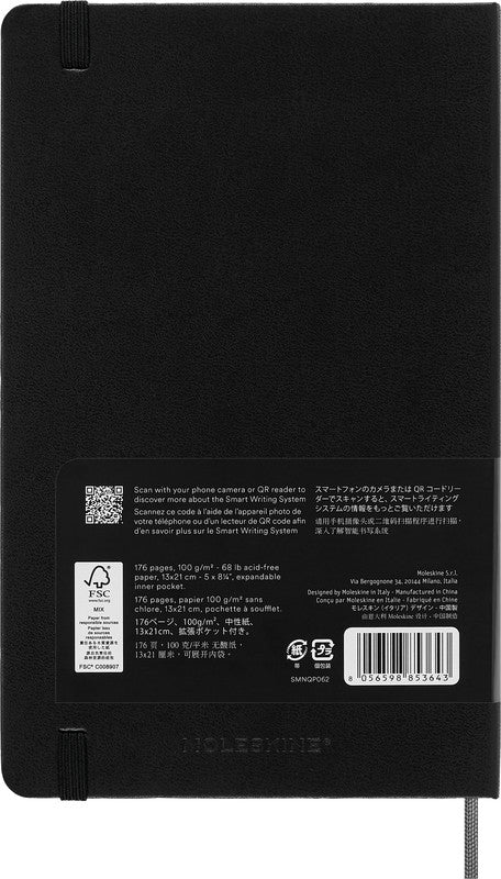 Moleskine Notizbuch, blanko, Leimbindung, Hardcover, 176 Seiten, 100 g/m² – schwarz, für MOLESKINE Notes-App