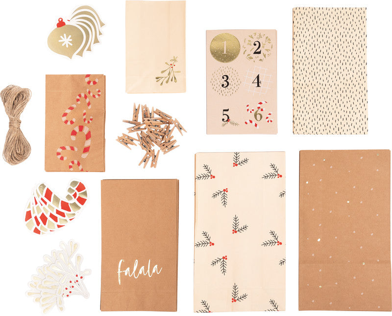 Folia Adventskalender-Set Falala – 24 Papiertüten – 250 × 280 × 28 mm