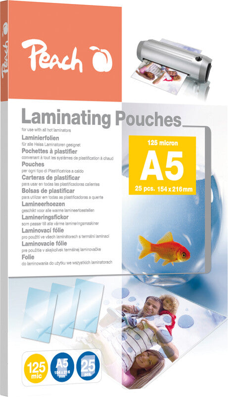 Peach Laminierfolien A5, glänzend – 125 µm, 153 × 216 mm, 25 Stk.