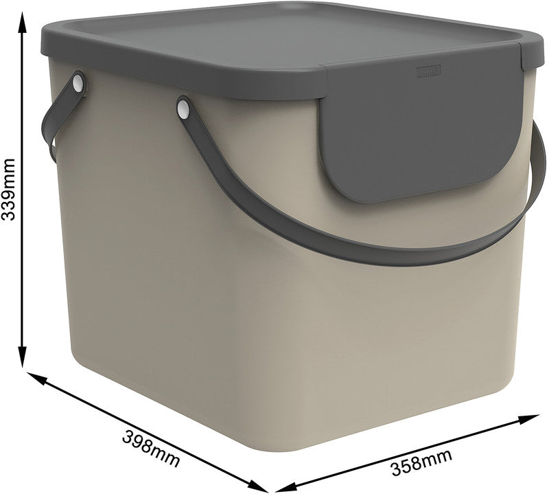 Rotho Abfallcontainer – 40 l – mit Deckel – Kunststoff, Cappuccino – B × H × T 358 × 340 × 400 mm