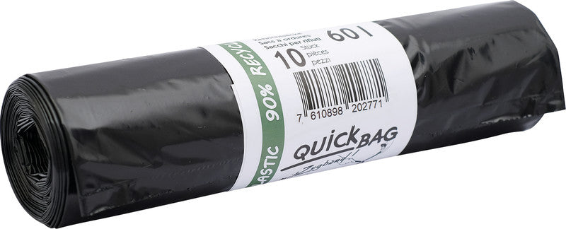 Kehrichtsack Quickbag – 60 l, mit Zugband, PE, schwarz, 38 µm, 10 Stk