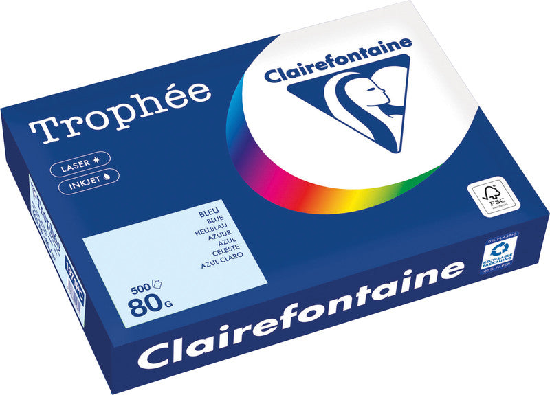 Clairefontaine Kopierpapier – A4, 80 g/m², Hellblau – für Inkjet/Laser/Kopierer – FSC, EU Ecolabel – 500 Blatt