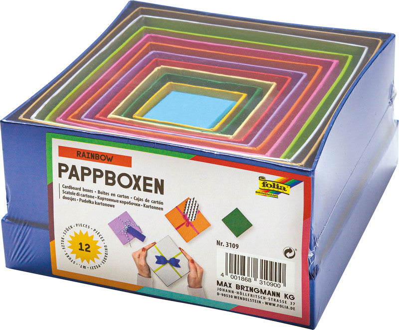 Folia Geschenkbox – farbig sortiert – recyclingfähig, für Basteln – 35 × 20 × 35 bis 145 × 75 × 145 mm