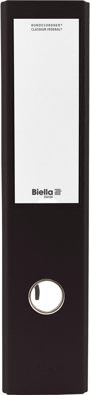 Biella Ordner – A4 hoch – 2-Ring Hebelmechanik, Rücken 70 mm – schwarz, mit Niederhalter, mit Griffloch, FSC