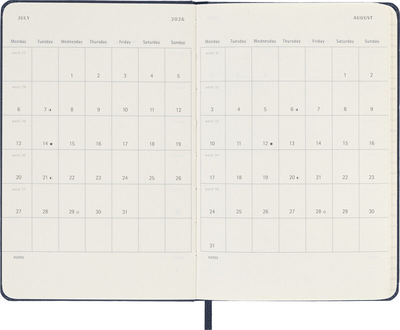 Moleskine Taschenagenda – 1 Woche/1 Seite, gebunden, 9 × 14 cm, 2026, Englisch, Saphirblau, FSC
