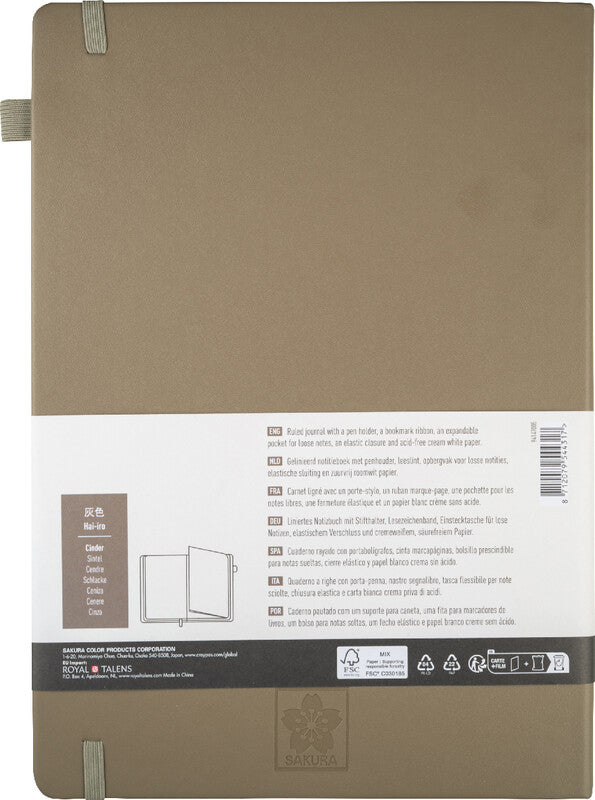 Sakura Notizbuch, A4, liniert, Leimbindung, Hardcover, 160 Seiten, 140 g/m² – Asche