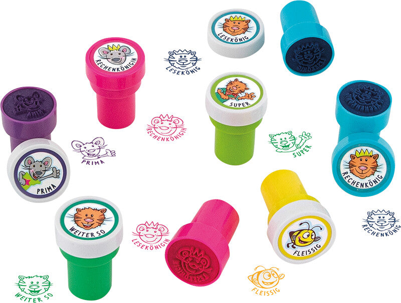 Trendhaus Lehrerstempel-Set ABC Spass – 8er-Set, selbstfärbend, Kunststoff, Ø 26 mm