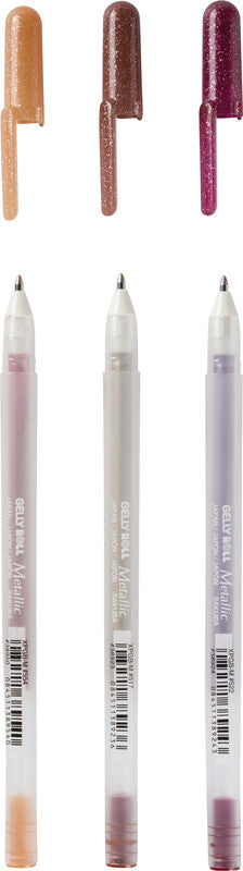 Sakura Gelly Metallic Gelschreiber 3er Set – 3 Farben, 0,5 mm, schnelltrocknend, für dunkles Papier, Kappe