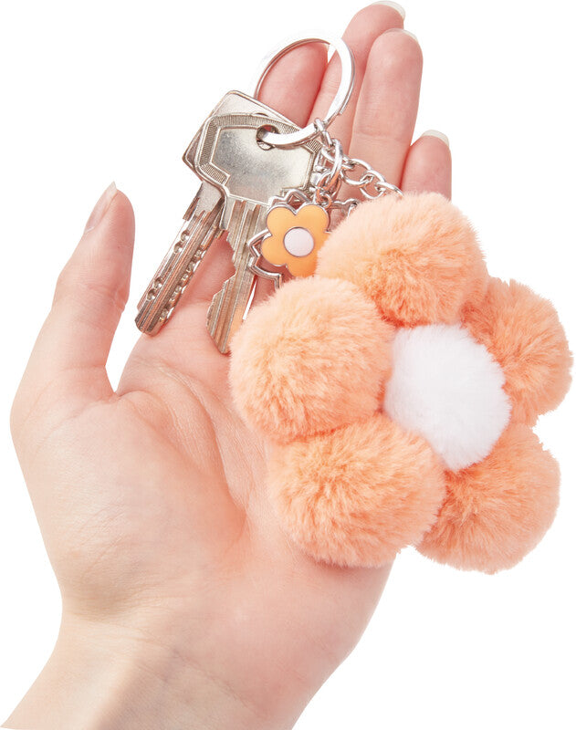 Trendhaus Schlüsselanhänger – rund, Kunststoff, B 75 × H 30 mm, assortiert, Motiv "Blume Good Feelings"