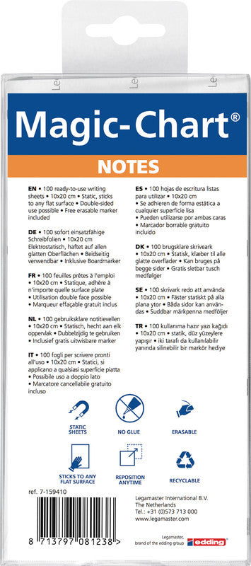 Legamaster Haftnotizen – 100×200 mm – Blau, 100 Blatt, elektrostatisch geladen