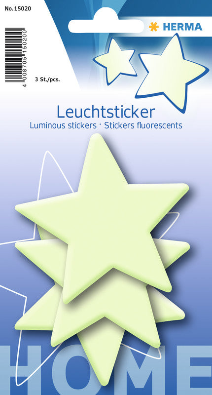 HERMA Leuchtsticker Sterne, Gelb, Kunststoff, Wiederablösbar, 3er-Set