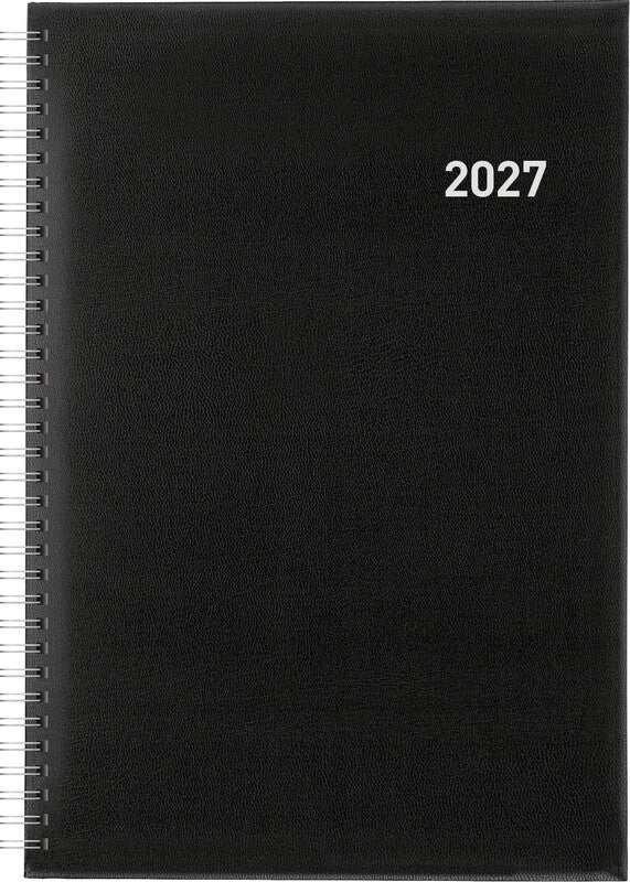 Biella Quarta Agenda – 1 Woche/2 Seiten, gebunden, A4, 2027, mehrsprachig, schwarz