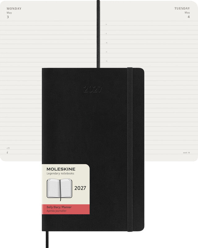 Moleskine Tagesagenda – 1 Tag pro Seite, gebunden, 13 × 21 cm, Jan–Dez 2027, 1-Stunden-Takt, schwarz, FSC