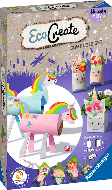 Ravensburger Bastelset EcoCreate Unicorn Party – ab 6 Jahren – Ausschneidebögen und Bastelzubehör