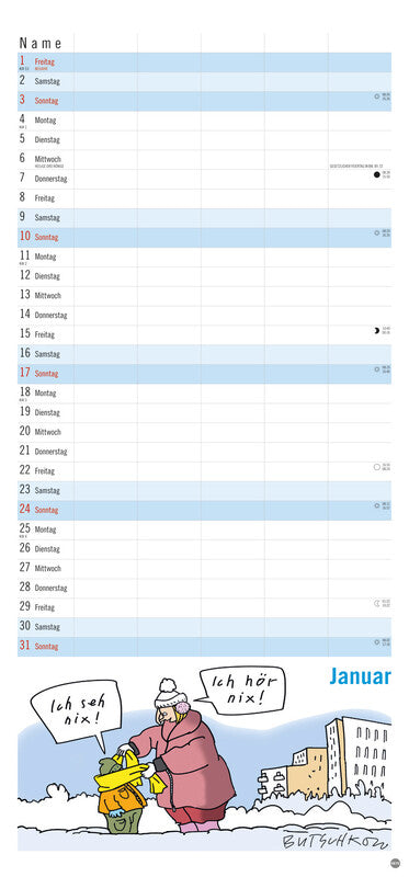 Heye Familienplaner Butschkow – für Familien – 5 Spalten – Deutsch – 2027 – 21 × 45 cm