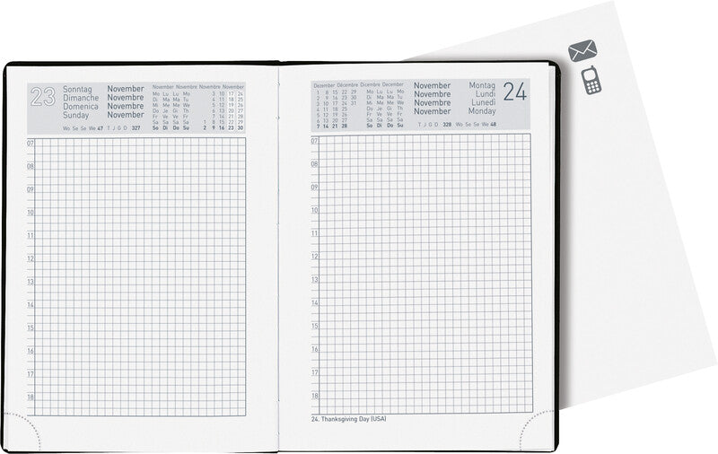 Biella Technikus Agenda – 1 Tag pro Seite, gebunden, 10,1 × 14,2 cm, 2027, 1-Stunden-Takt, Schwarz, FSC