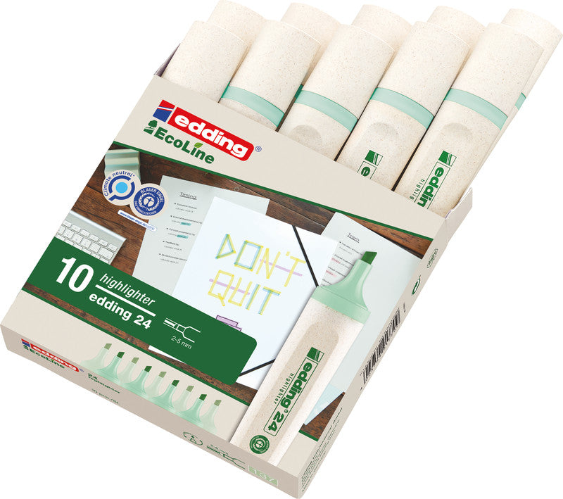 Edding 24 EcoLine Textmarker Pastellgrün – Keilspitze, 2–5 mm, nachfüllbar, Blauer Engel