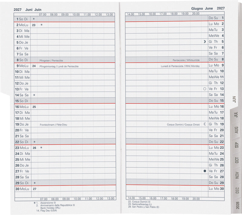 Biella Luzern Kalender-Einlage – 1 Monat/2 Seiten, geheftet, 8,7 × 15,3 cm, 15 Monate Okt–Dez, 2027, PEFC