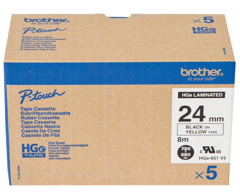 Brother Schriftband – 24 mm × 8 m, gelb, schwarz – HGe, 5 Stück