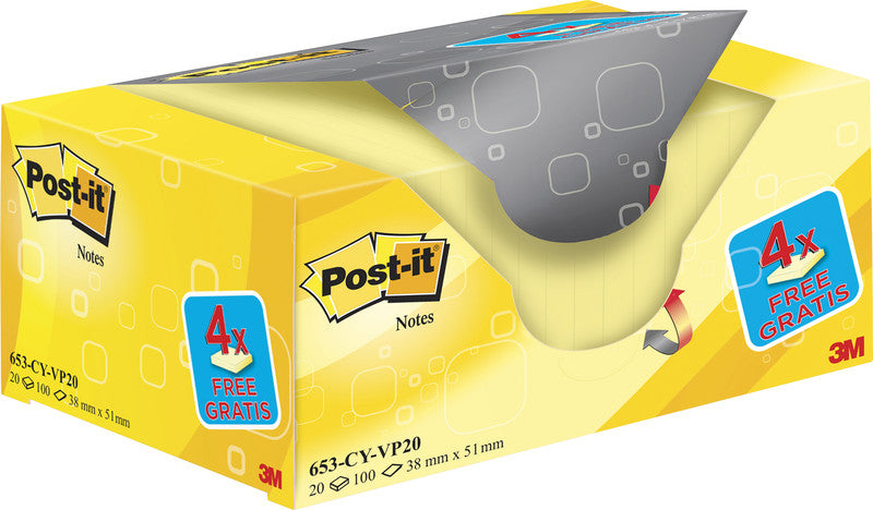 Post-it Haftnotizen – 51×38 mm – Gelb, 20×100 Blatt, PEFC