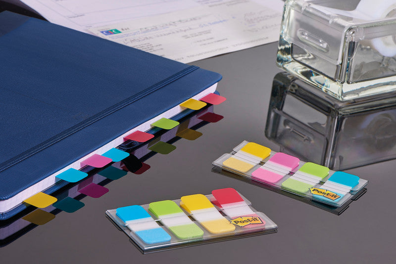 3M Post-it Indexstreifen Strong schmal – 16×38 mm – sortiert, 4×10 Stück, mit Dispenser
