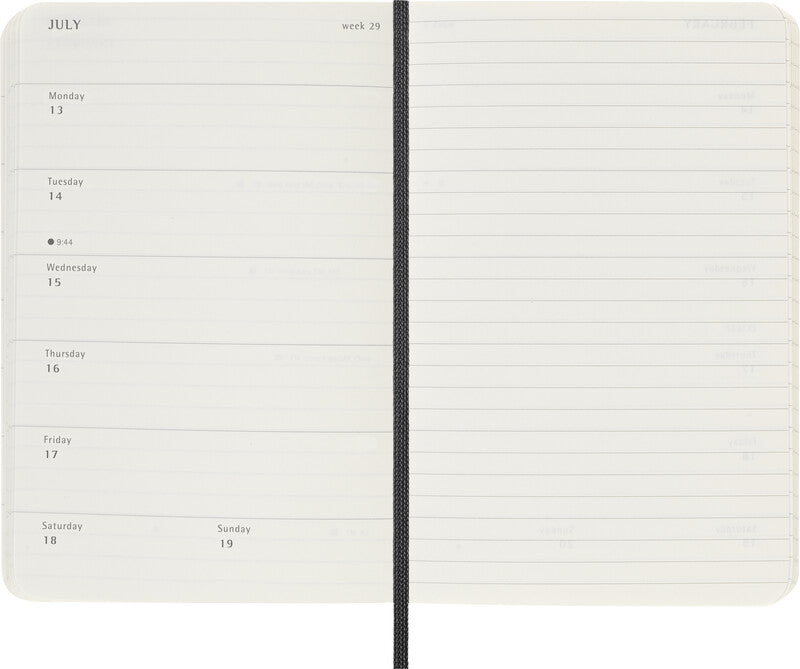 Moleskine Agenda – 1 Woche/1 Seite, gebunden, 9 × 14 cm, Jan–Dez 2026, Englisch, schwarz, FSC