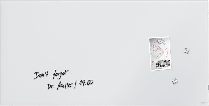 Sigel Whiteboard – 91 × 46 cm, Glas, magnetisch, Wandmontage, inkl. Magnete, Montagesatz