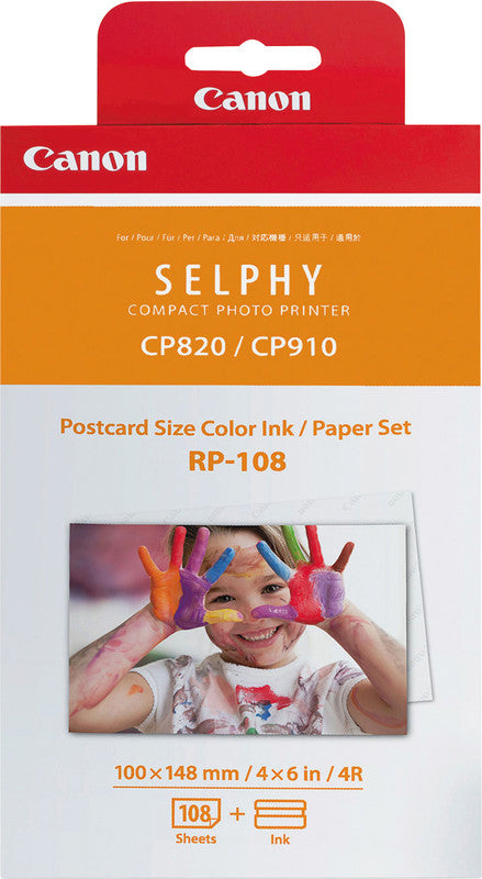 Canon Selphy Papier-Set – glänzend, 100 × 148 mm, 260 g/m², 108 Blatt, inkl. 2 × Farbband – für Canon Selphy