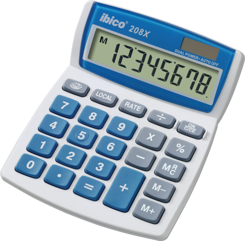 Ibico Tischrechner 208x – 8-stellig, LCD, Währung/Rundung, Solar + Batterie, hellgrau, 106×133×26 mm