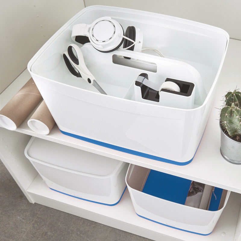 Leitz Aufbewahrungsbox MyBox – Kunststoff, weiss/blau, 31,8 × 19,8 × 38,5 cm