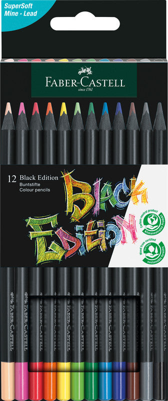 Faber-Castell Buntstifte Black Edition – 12 Farben, im Kartonetui, Ø 3 mm, dreikantig, FSC