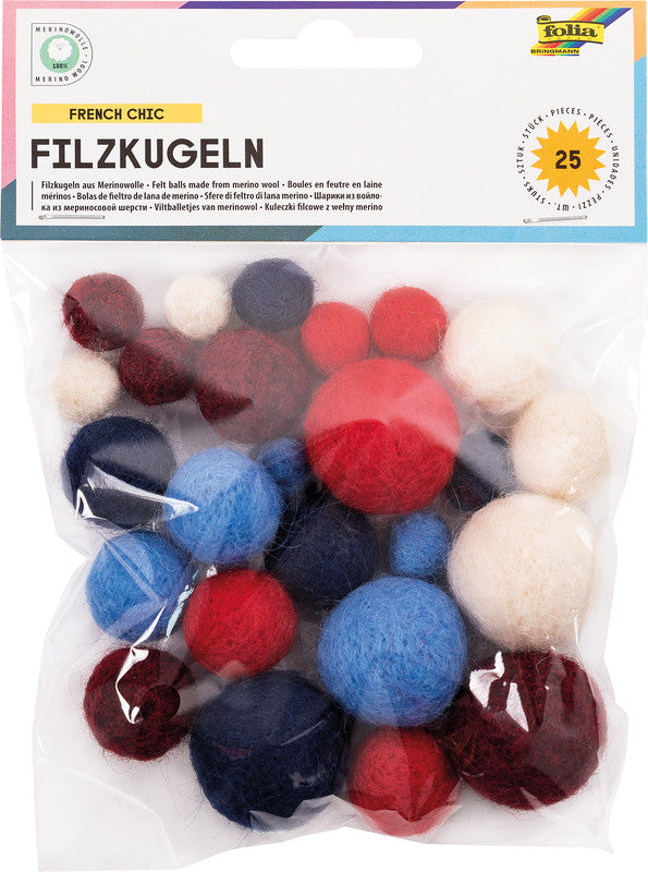 Folia Filzkugeln – sortiert – 25 Stück