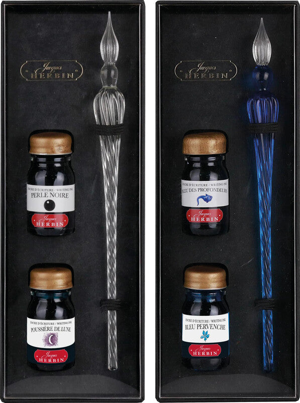 Herbin Glasfeder-Tinten-Set – Federhalter – Blau