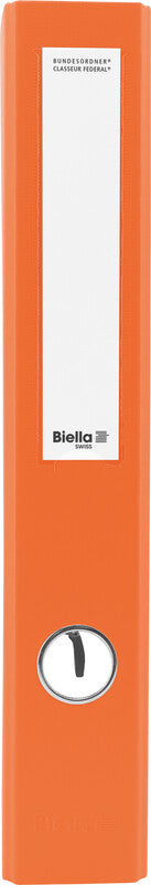 Biella Bundesordner – A4 Hochformat – 2-Ring Hebelmechanik, 40 mm Rücken – Orange, mit Niederhalter, FSC