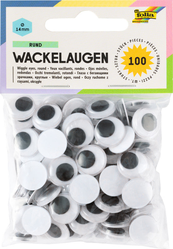 Folia Wackelaugen – 100 Stück – Weiss – Ø 14 mm