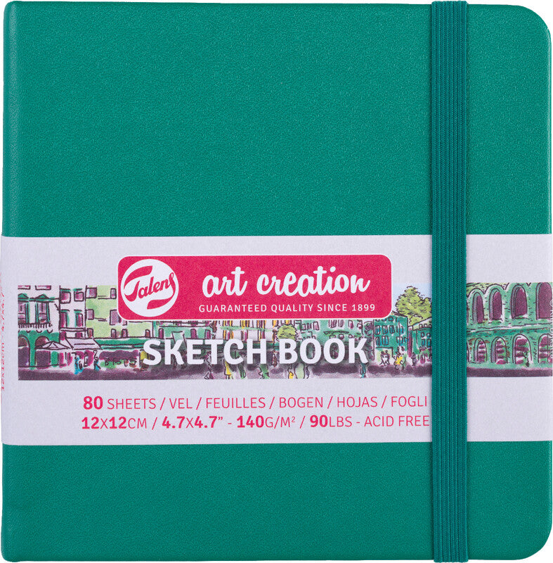 Talens Skizzenbuch, 12 × 12 cm, 140 g/m², 160 Seiten, waldgrün, mit Gummiband, säurefrei