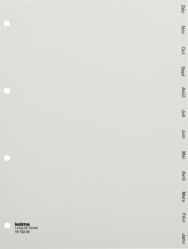 Kolma LongLife Register – A4, 12-teilig, PVC, grau, vorgedruckt, 4-fach Lochung