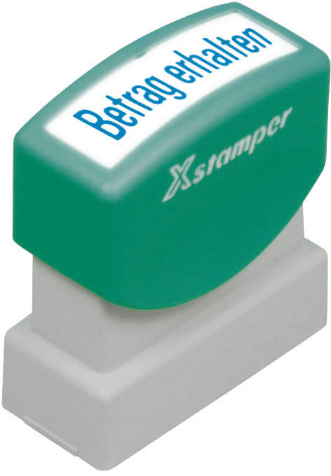 X-Stamper Motivstempel – Motiv: Betrag erhalten, selbstfärbend, Kunststoff, 13 × 42 mm, Deutsch, blau