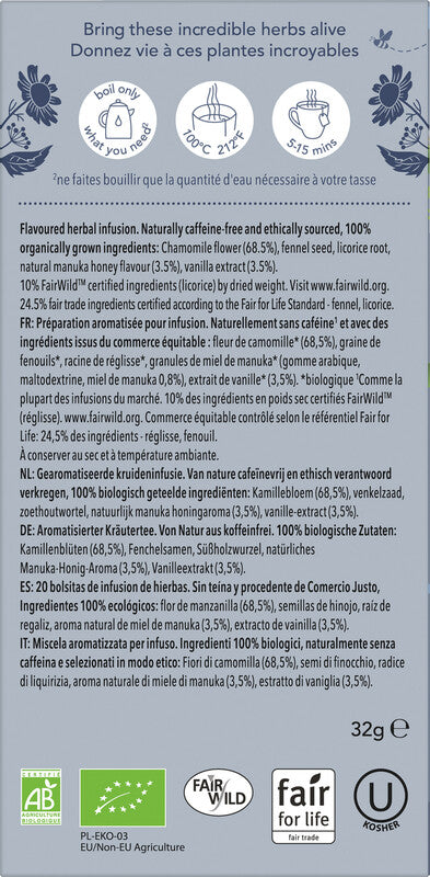 Pukka Kamille, Vanille & Manuka Honig – Teebeutel, Bio-Kräutertee – 20 Beutel