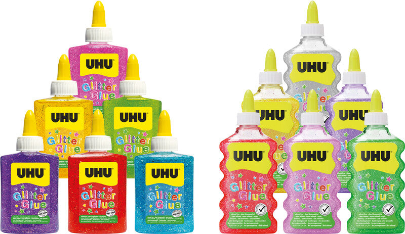 UHU Glitzerkleber – rot – 88,5 ml – auswaschbar, lösungsmittelfrei – zum Basteln
