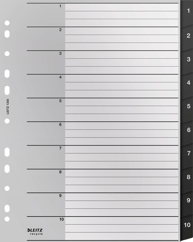 Leitz Register A4+ Überbreit – Nummeriert 1–10, 10 Taben, PP, Schwarz, Weiss, 10-fach, für Zeigetaschen