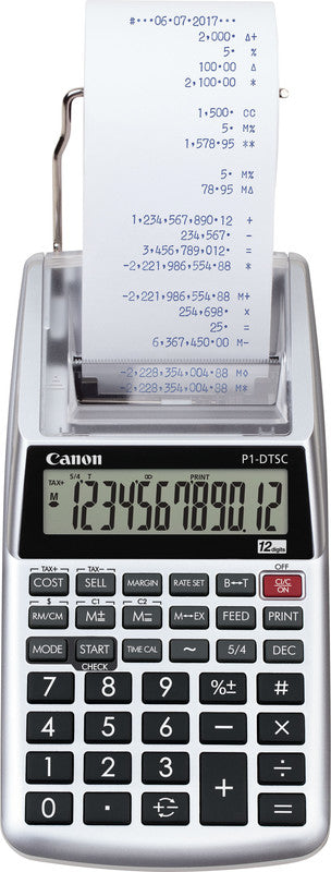 Canon Tischrechner, druckend P1-DTSC II – 12-stellig, einfarbig, 2 Zeilen/s, Steuer/Währung, Netz/Batterie