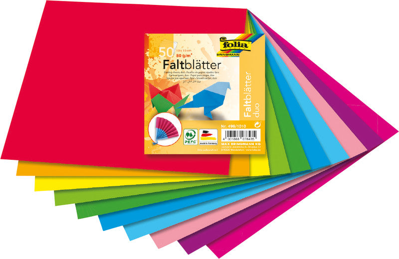Folia Faltblätter Duo – 100 × 100 mm – 80 g/m² – sortiert – 50 Blatt