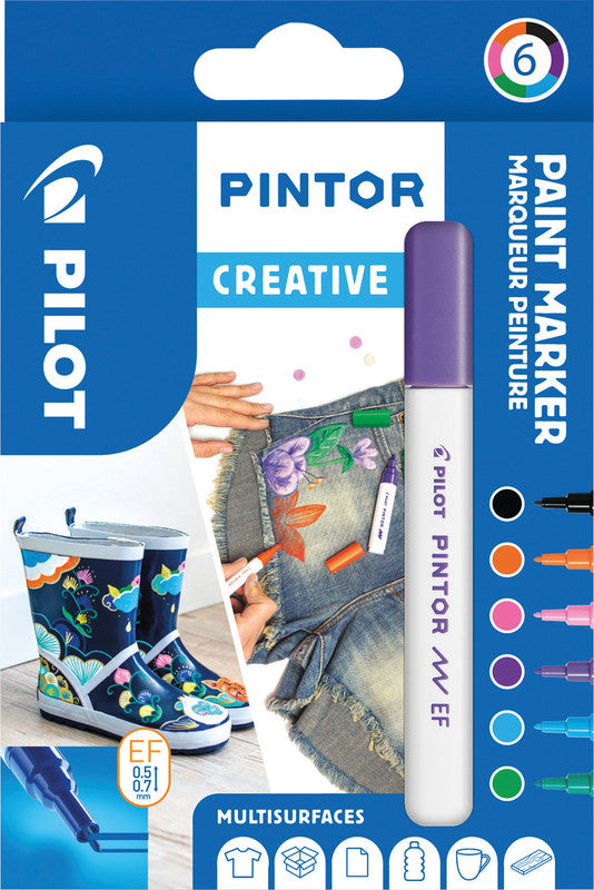 Pilot Pigment Marker Pintor – Rundspitze 0,5-0,7 mm – Sortiert – 6er-Set – Lichtbeständig