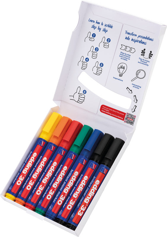 Edding Flipchart-Marker Brilliant Paper 30/33 – Rundspitze, Keilspitze – Sortiert – 7er-Set – Nachfüllbar