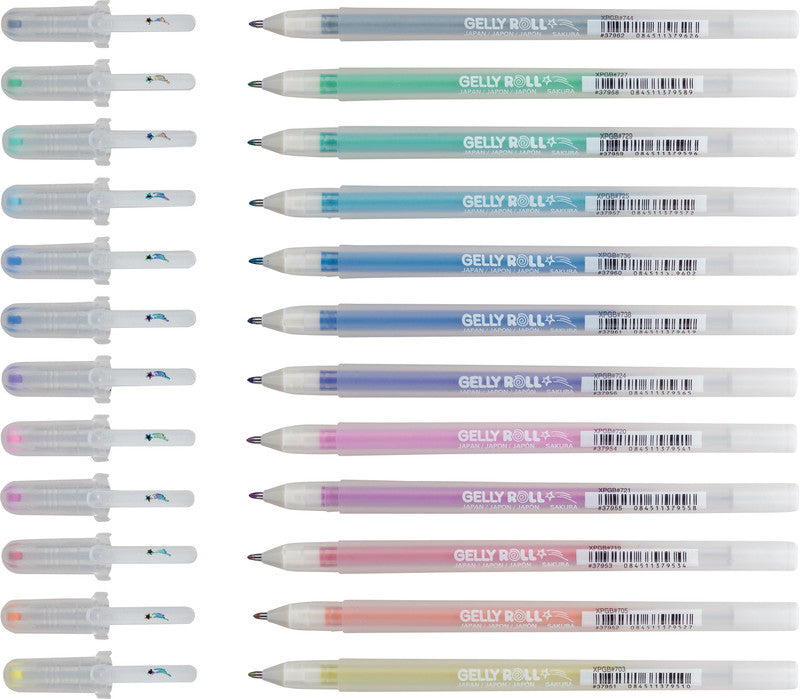 Sakura Stardust Glitzer Gelschreiber 12er Set – 12 Farben, 0,5 mm, Kappe, schnelltrocknend, für dunkles Papier