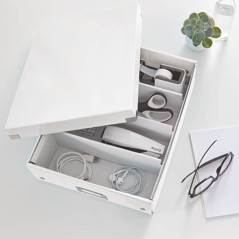 Leitz Click&Store Aufbewahrungsbox B 282 × H 40 × T 373 mm – mit Deckel, stapelbar, weiss