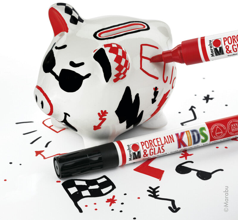 Marabu Paint Marker – Rundspitze 1–3 mm – (rot/schwarz), 2er-Set – für Porzellan und Glas